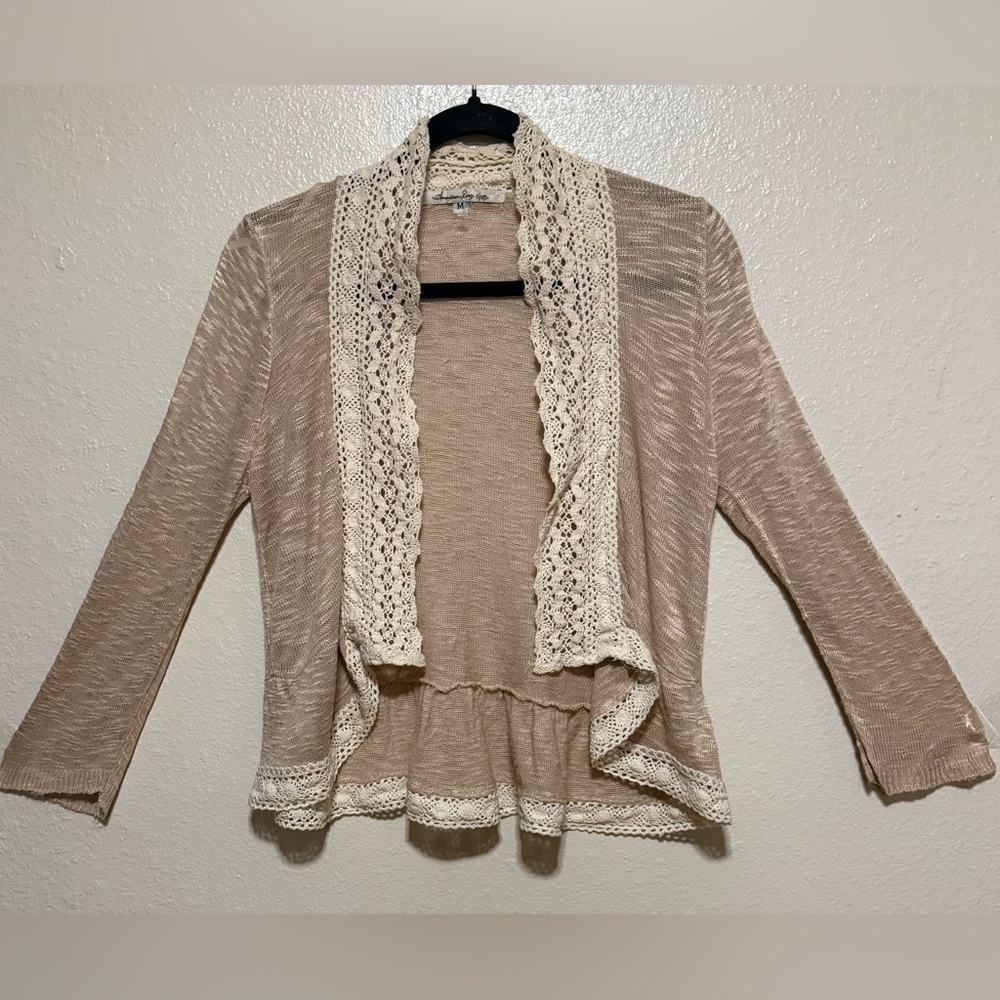 American Rag Lace Trim Open-Front Cardigan | Lightweight Layer | Medium - Picture 2 of 4
